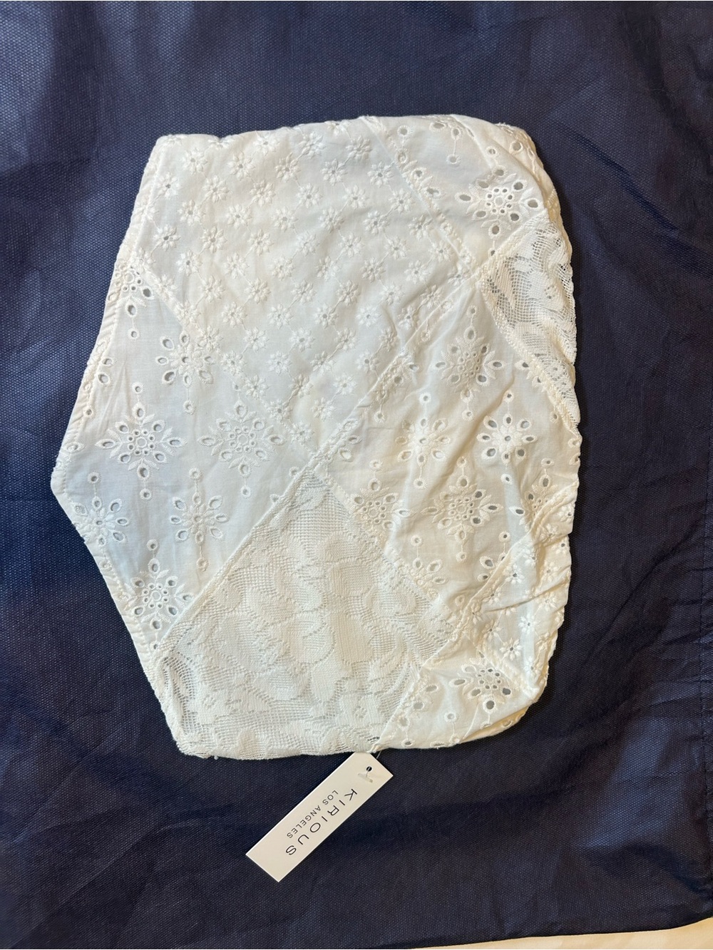 Lace patchwork eyelet white crop top WM NWT